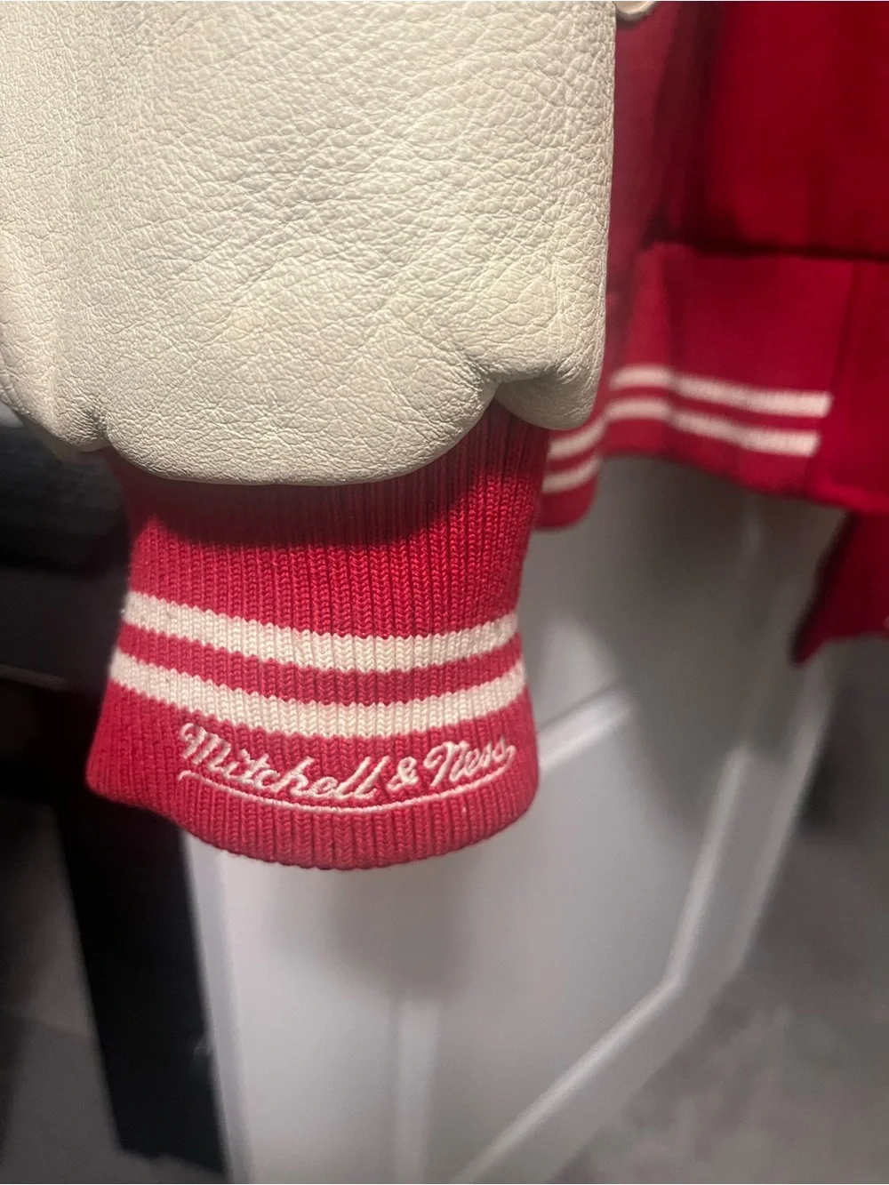 Mitchell & Ness Red and Cream Detroit Red Wings Varsity Jacket size 60(4XL)